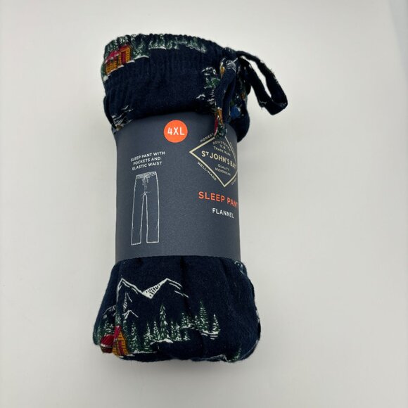 St Johns Bay Men's Flannel Christmas Holiday Pajama Sleep Pant Navy Mountain - Picture 2 of 4